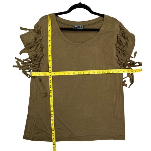 🆕 POL Olive Green Fringe Short Sleeve Jersey Tee Shirt Top Size Small - Picture 7 of 7